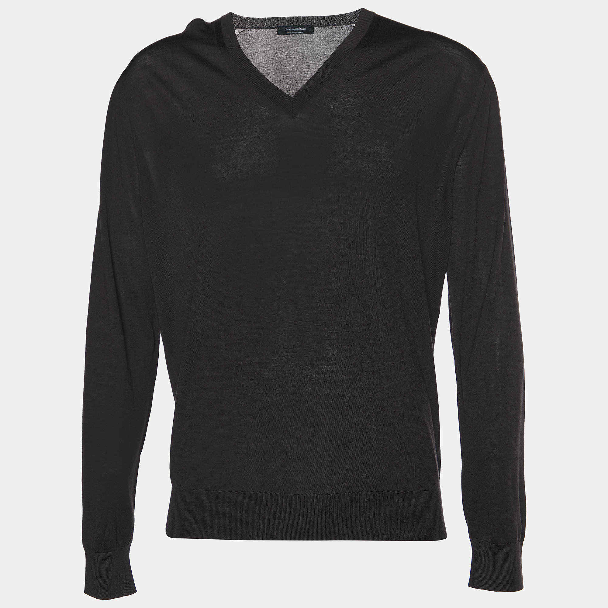 Pre-owned Ermenegildo Zegna Dark Brown Wool Knit V-neck T-shirt Xl