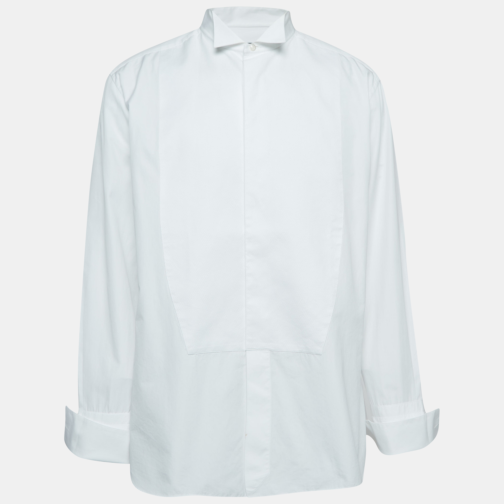 

Ermenegildo Zegna White Pique Bib Cotton Tuxedo Shirt 4XL