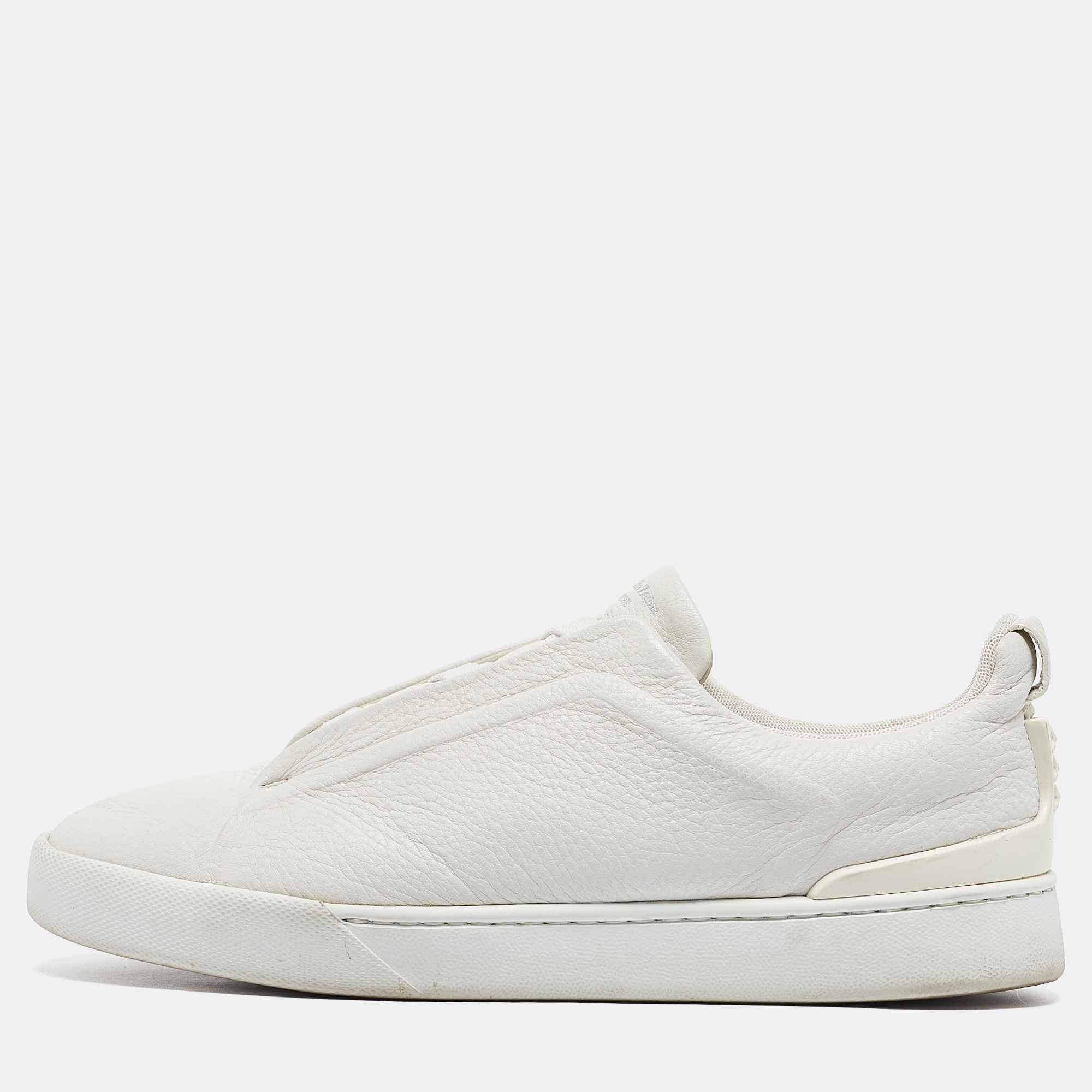 

Ermenegildo Zegna Couture White Leather Triple Stitch Slip On Sneakers Size 44