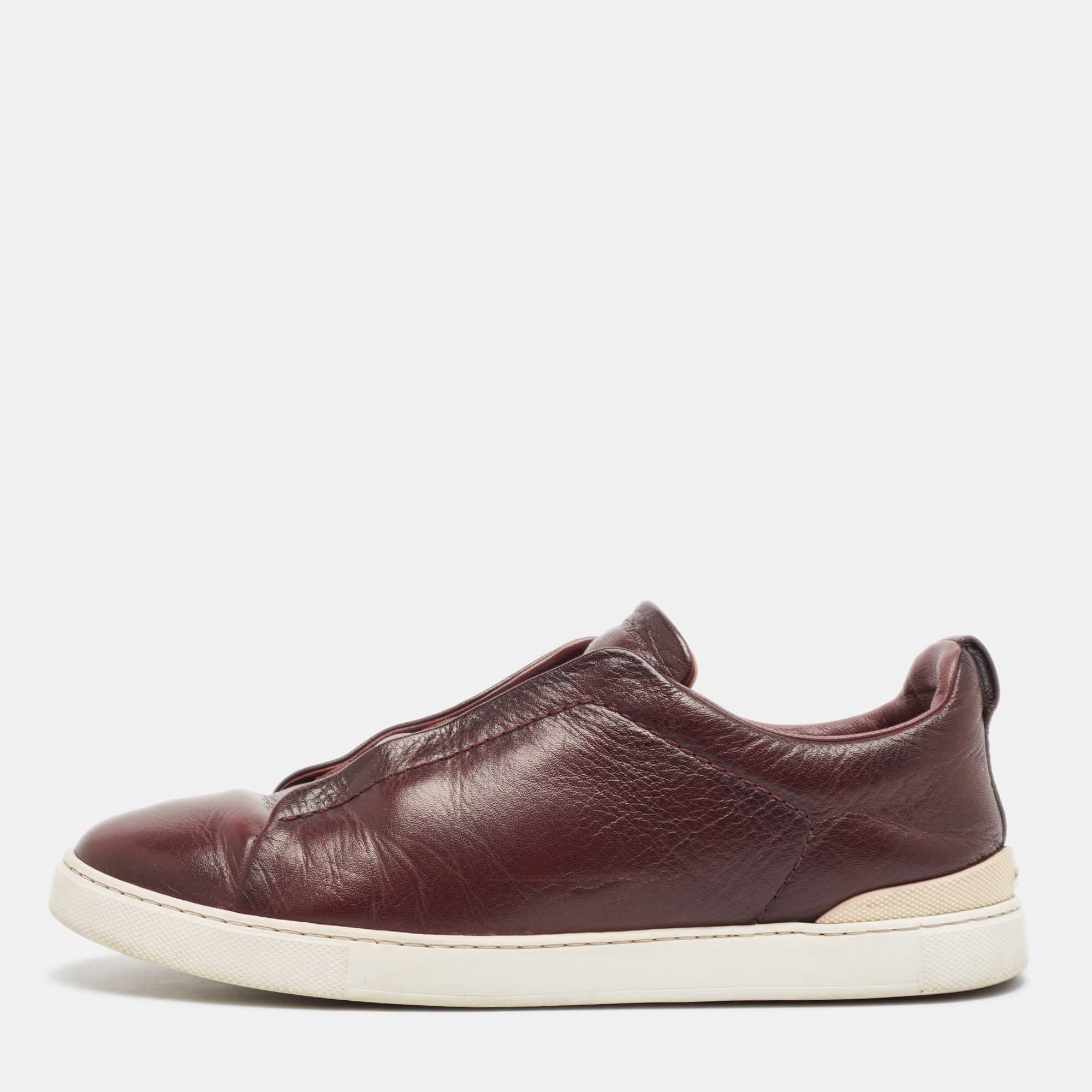 

Ermenegildo Zegna Burgundy Leather triple stitch Slip On Sneakers Size 42.5