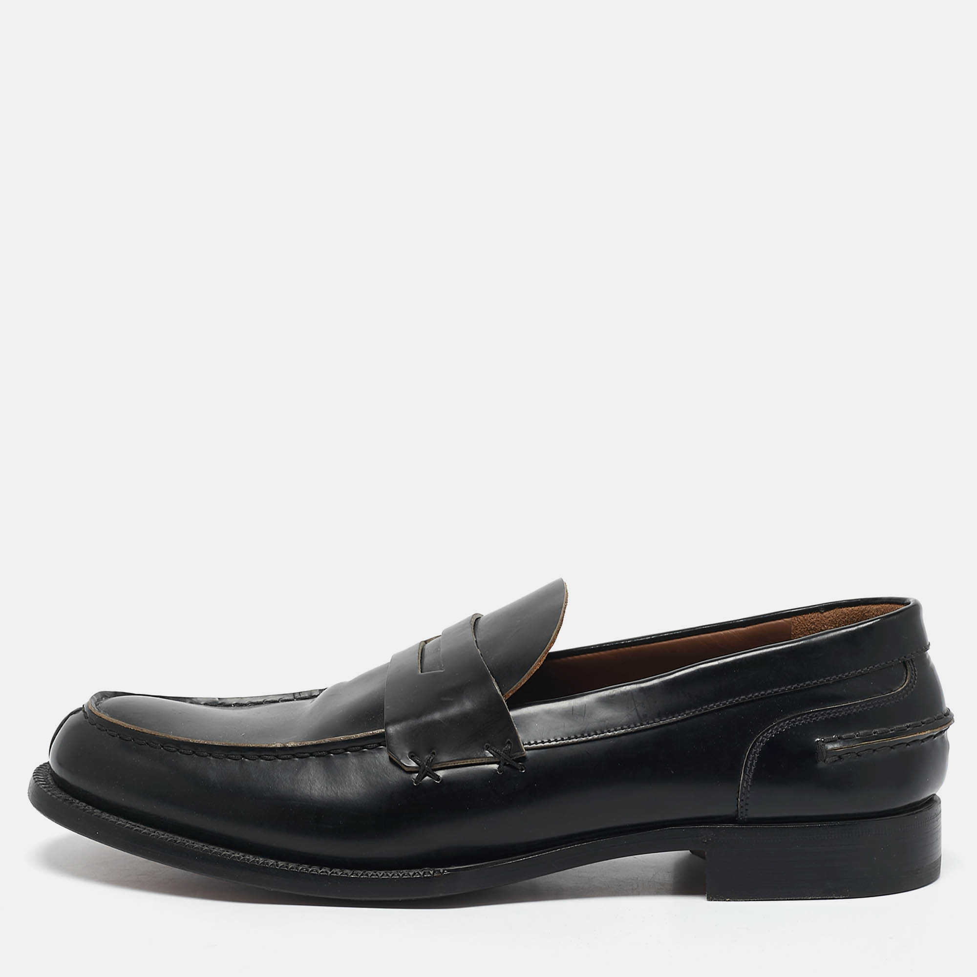 

Ermenegildo Zegna Black Leather Penny Slip On Loafers Size 45