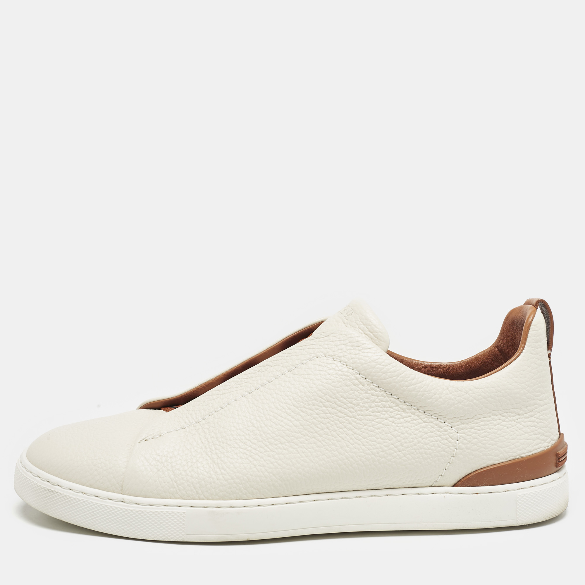 

Ermenegildo Zegna Cream Leather triple stitch Slip On Sneakers Size 45