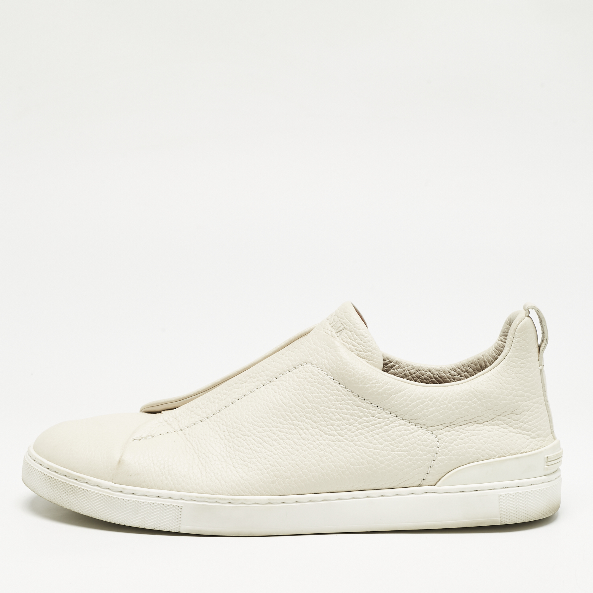 

Ermenegildo Zegna Cream Leather triple stitch Slip On Sneakers Size 45