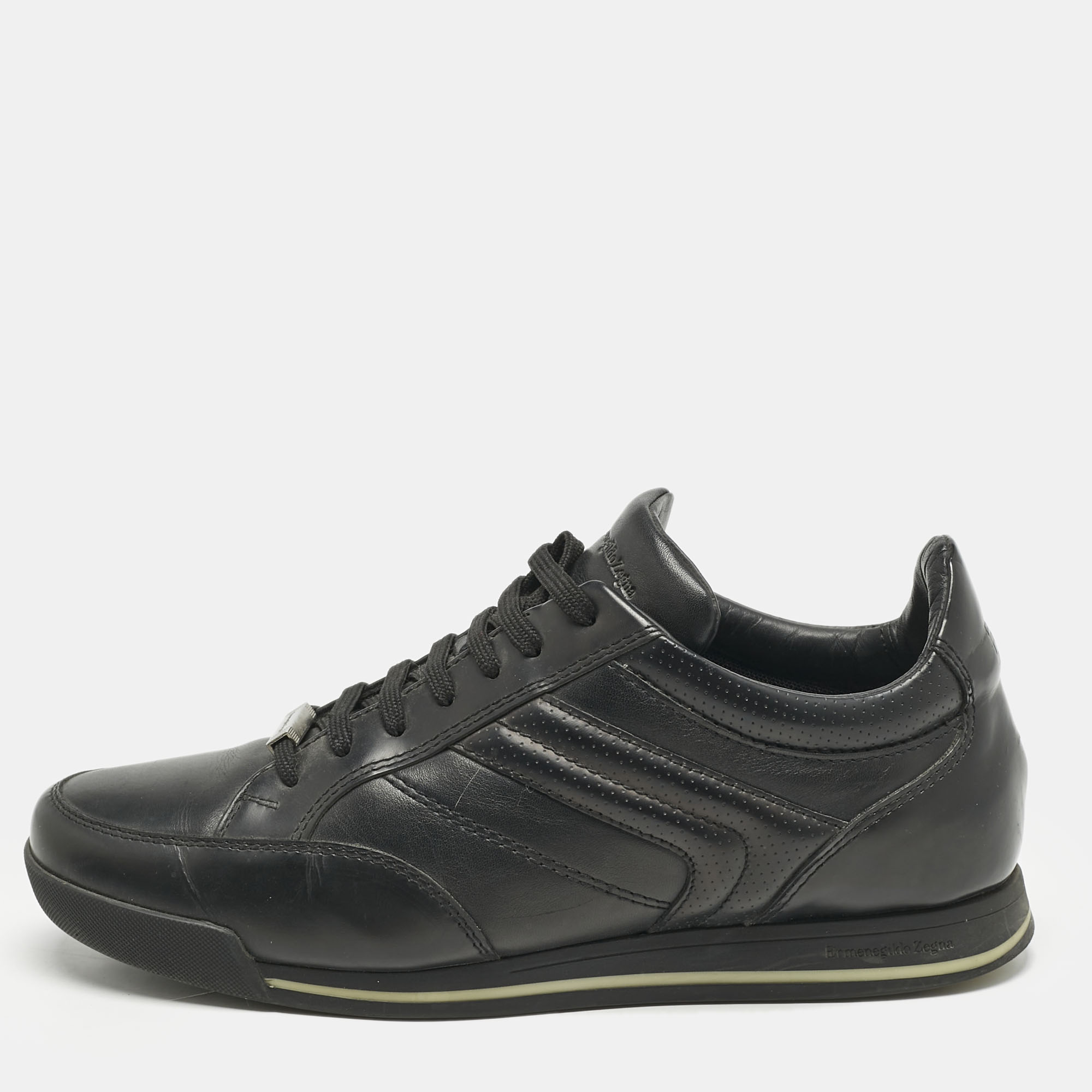 

Ermenegildo Zegna Black Leather Lace Up Sneakers Size 40