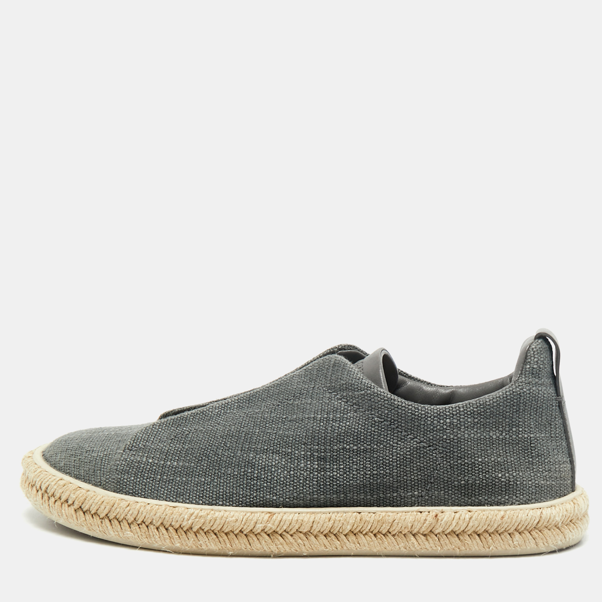 

Ermenegildo Zegna Grey Canvas and Leather Triple Stitch Espadrilles Size 44.5