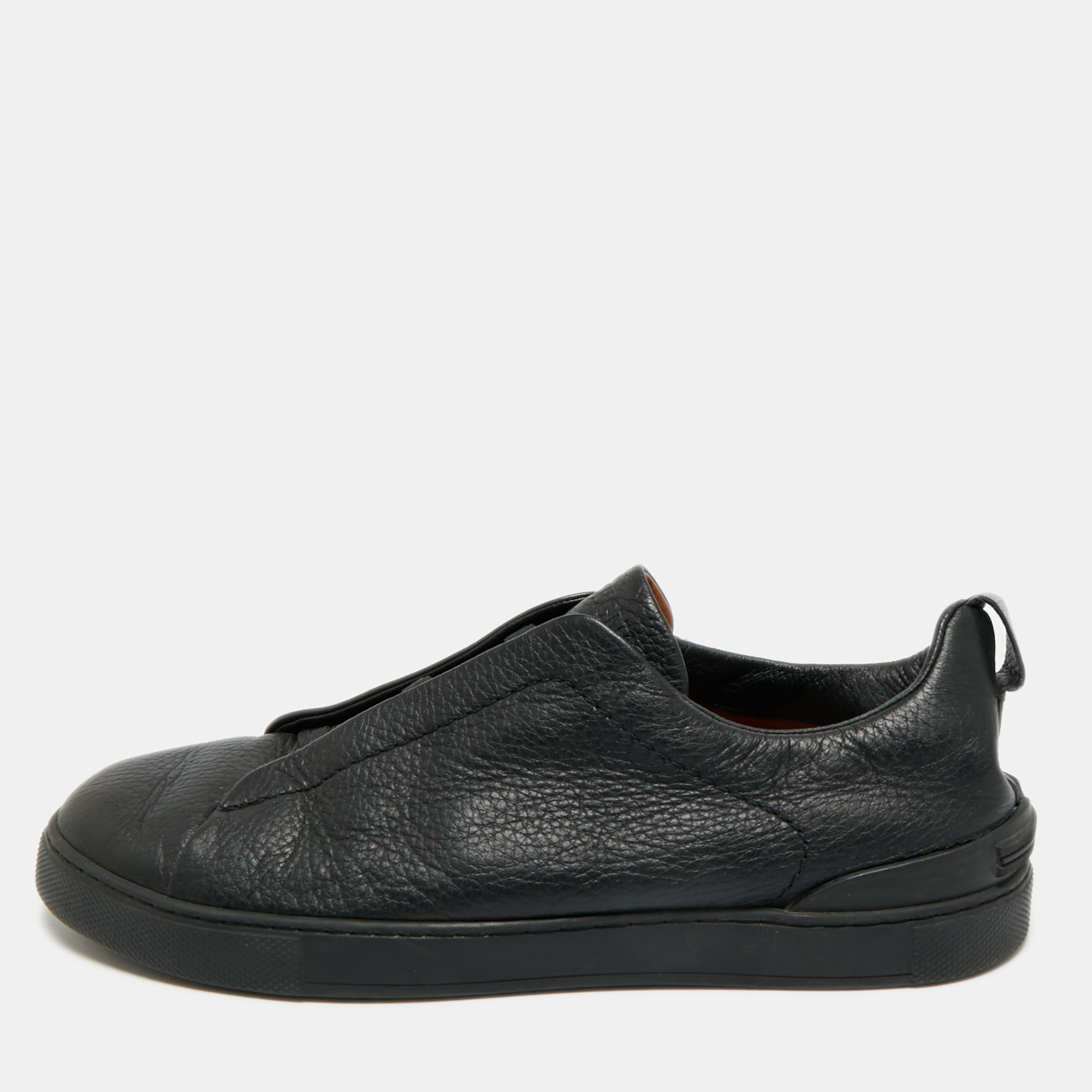 

Ermenegildo Zegna Black Leather triple stitch Slip On Sneakers Size 41
