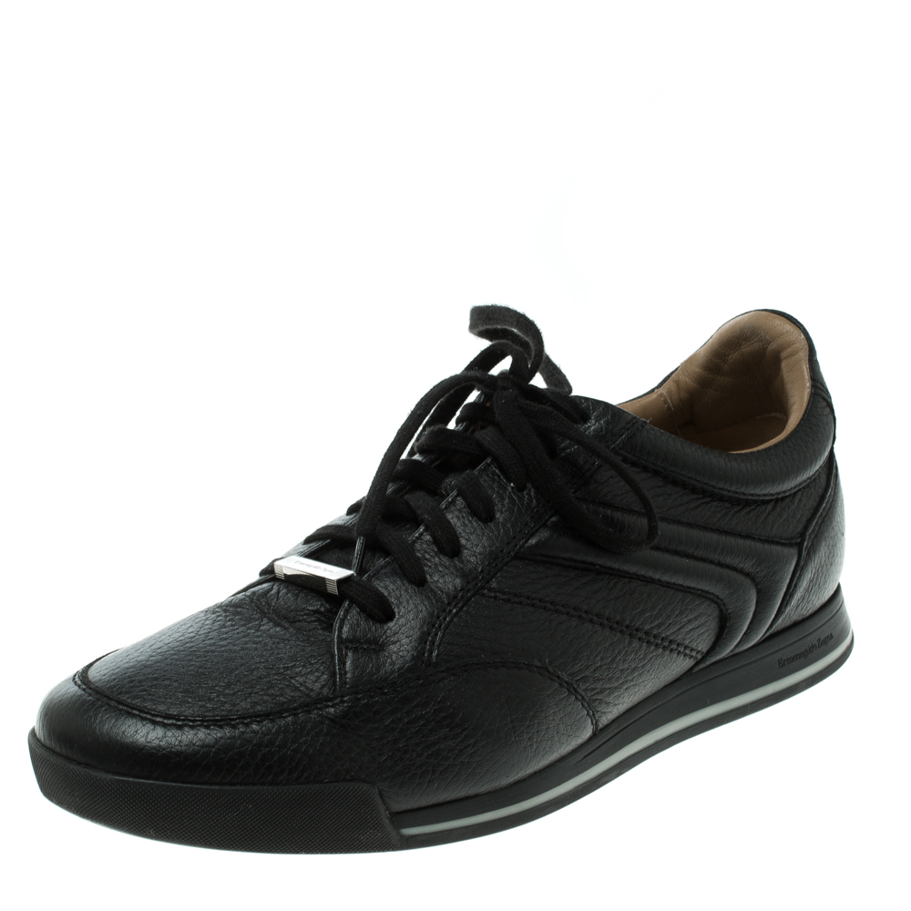 Ermenegildo Zegna Black Leather Lace Up Sneakers Size 42