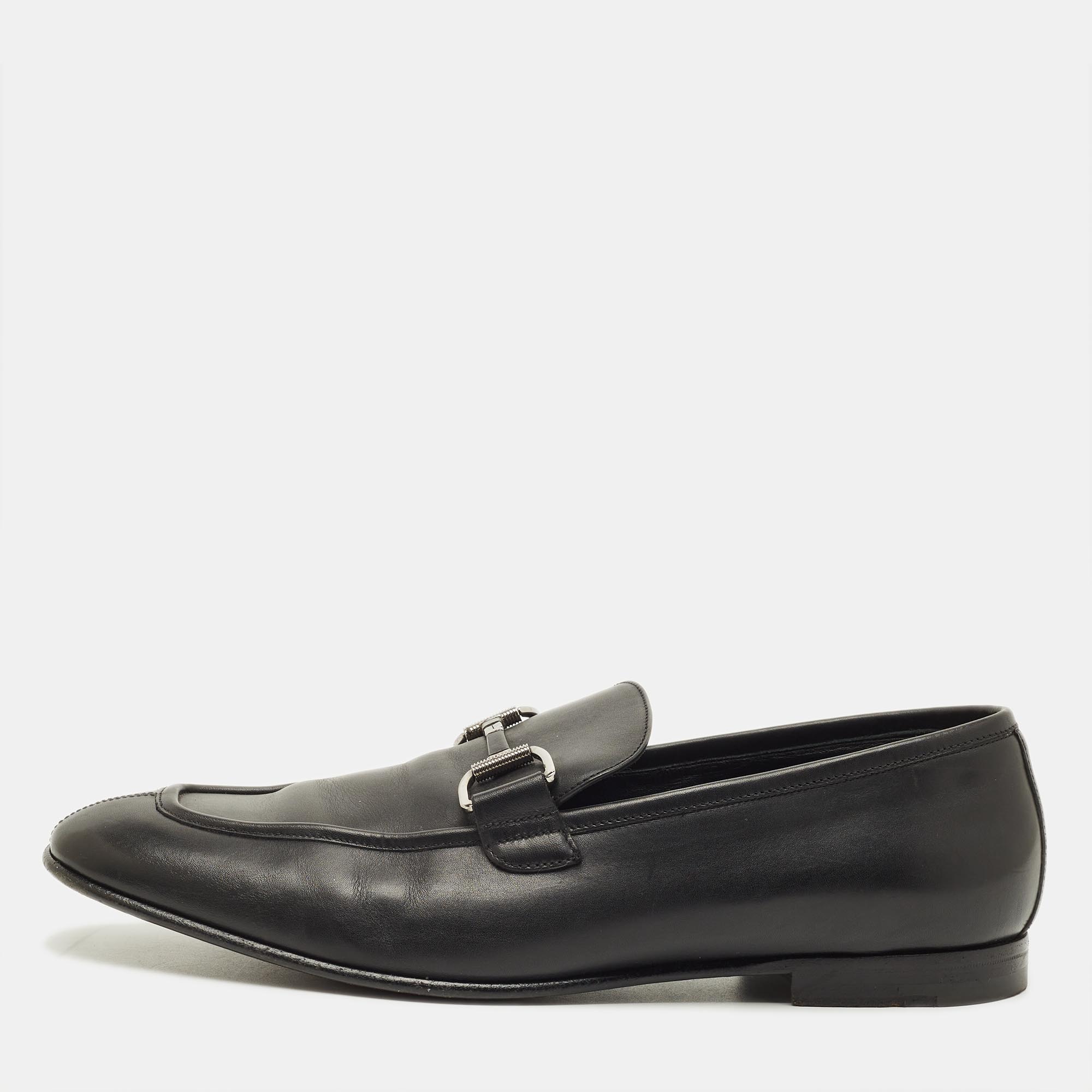 Click to view more detailed imagery on our partner's website Pre-owned Ermenegildo Zegna Size 42.5 Black Leather Buckle Loafers