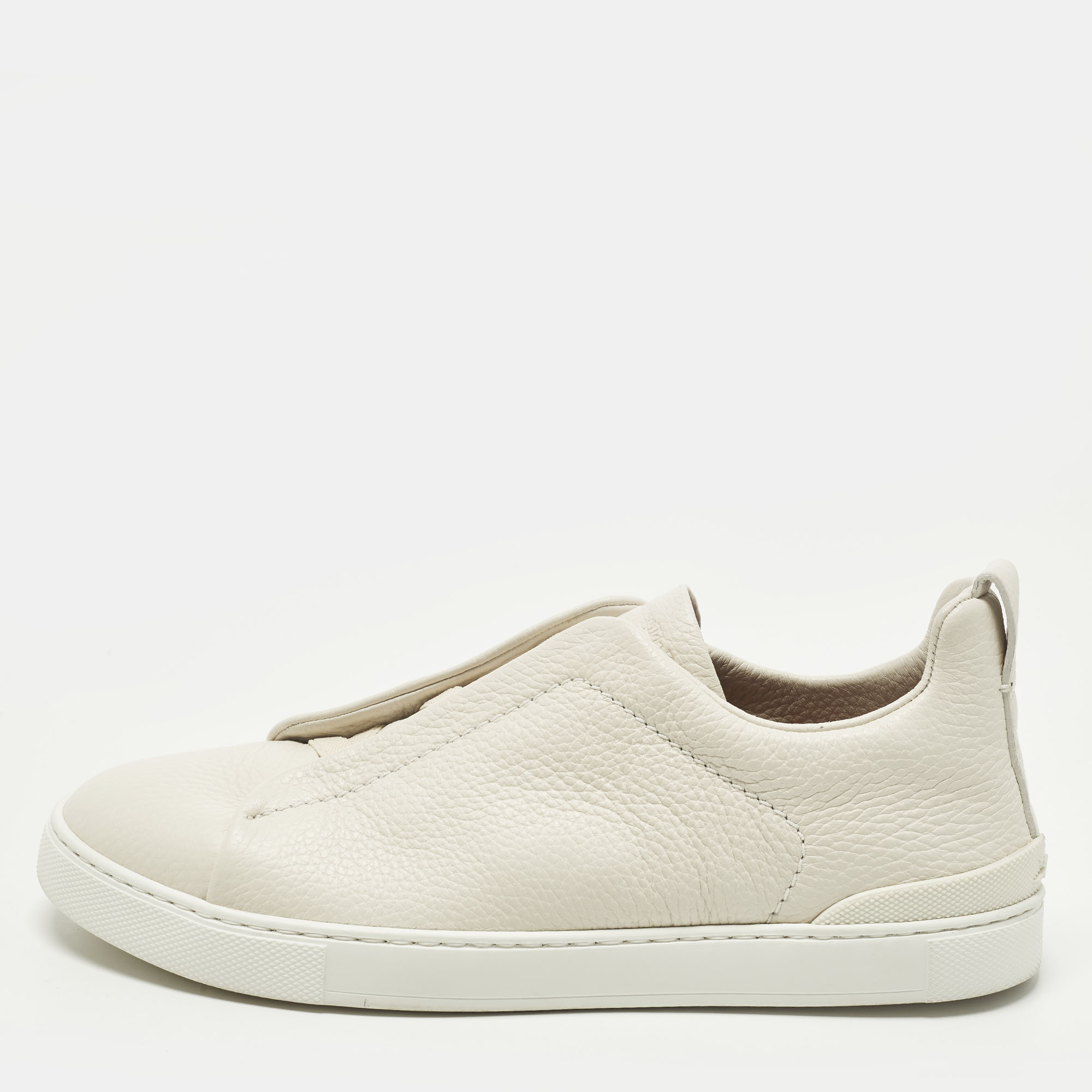 

Ermenegildo Zegna Triple Stitch Size 41 Cream Leather Slip On Sneakers