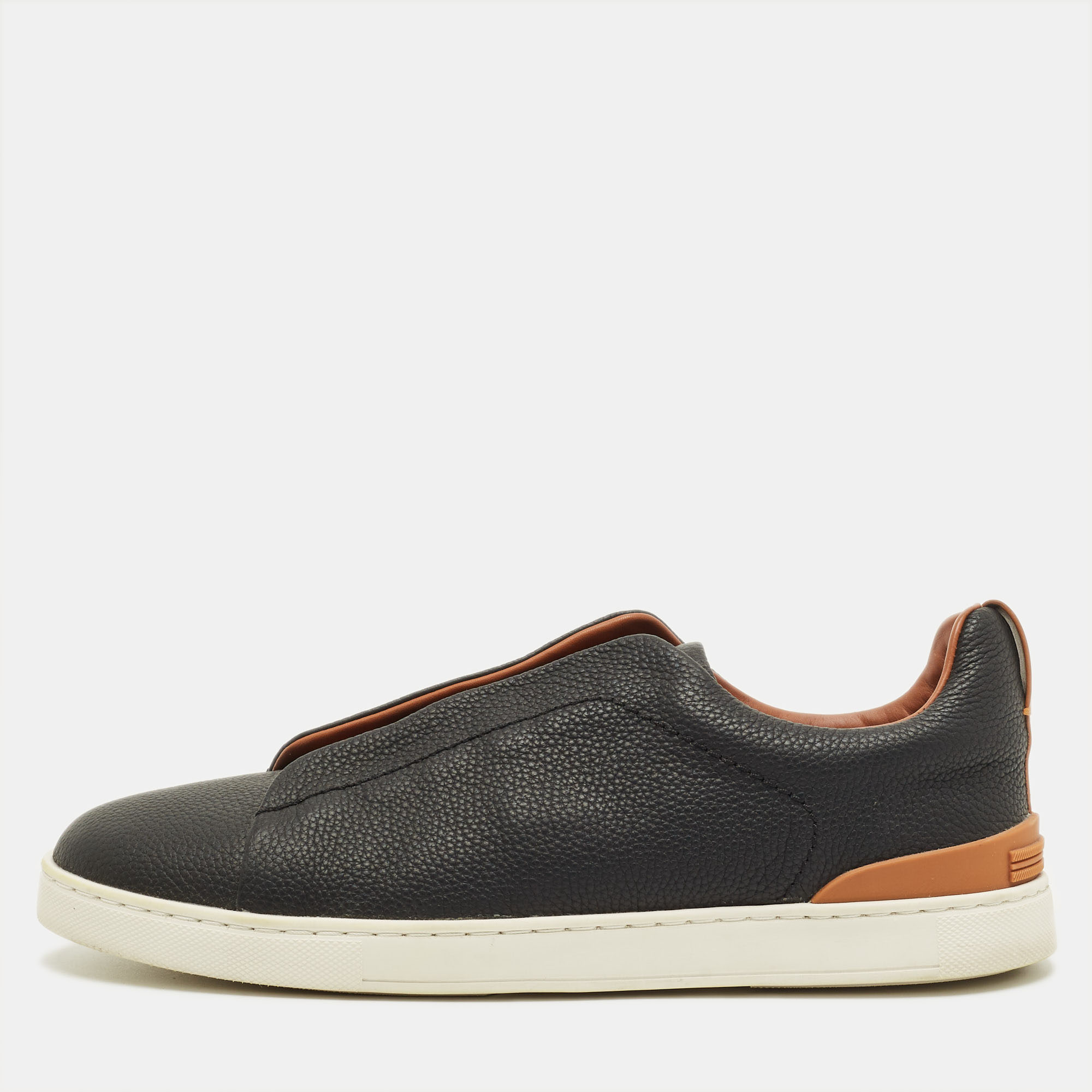 

Ermenegildo Zegna Triple stitch Size 42 Black Leather Slip On Sneakers