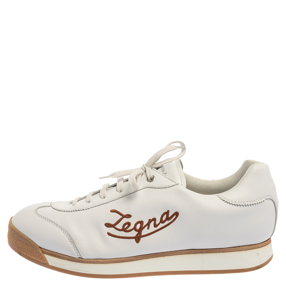 

Ermenegildo Zegna White Leather Marcello Signature Sneakers Size