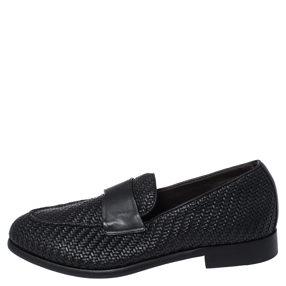 

Ermenegildo Zegna Black Woven Leather Loafers Size