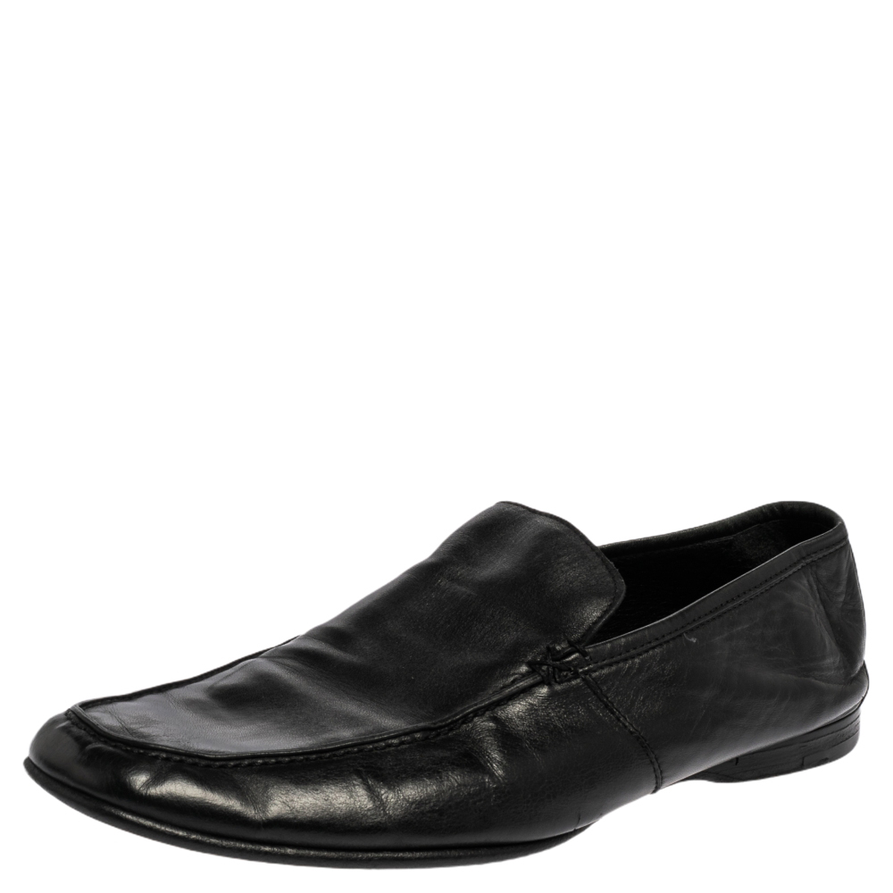 

Ermenegildo Zegna Black Leather Slip On Loafers Size