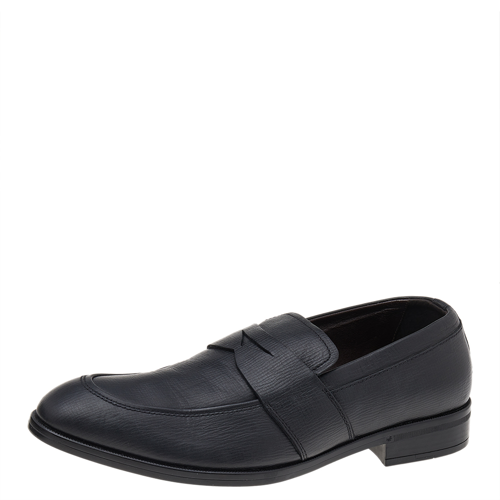

Ermenegildo Zegna Black Leather Slip on Loafers Size