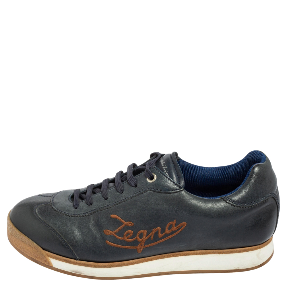 

Ermenegildo Zegna Navy Blue Leather Lace Up Sneakers Size