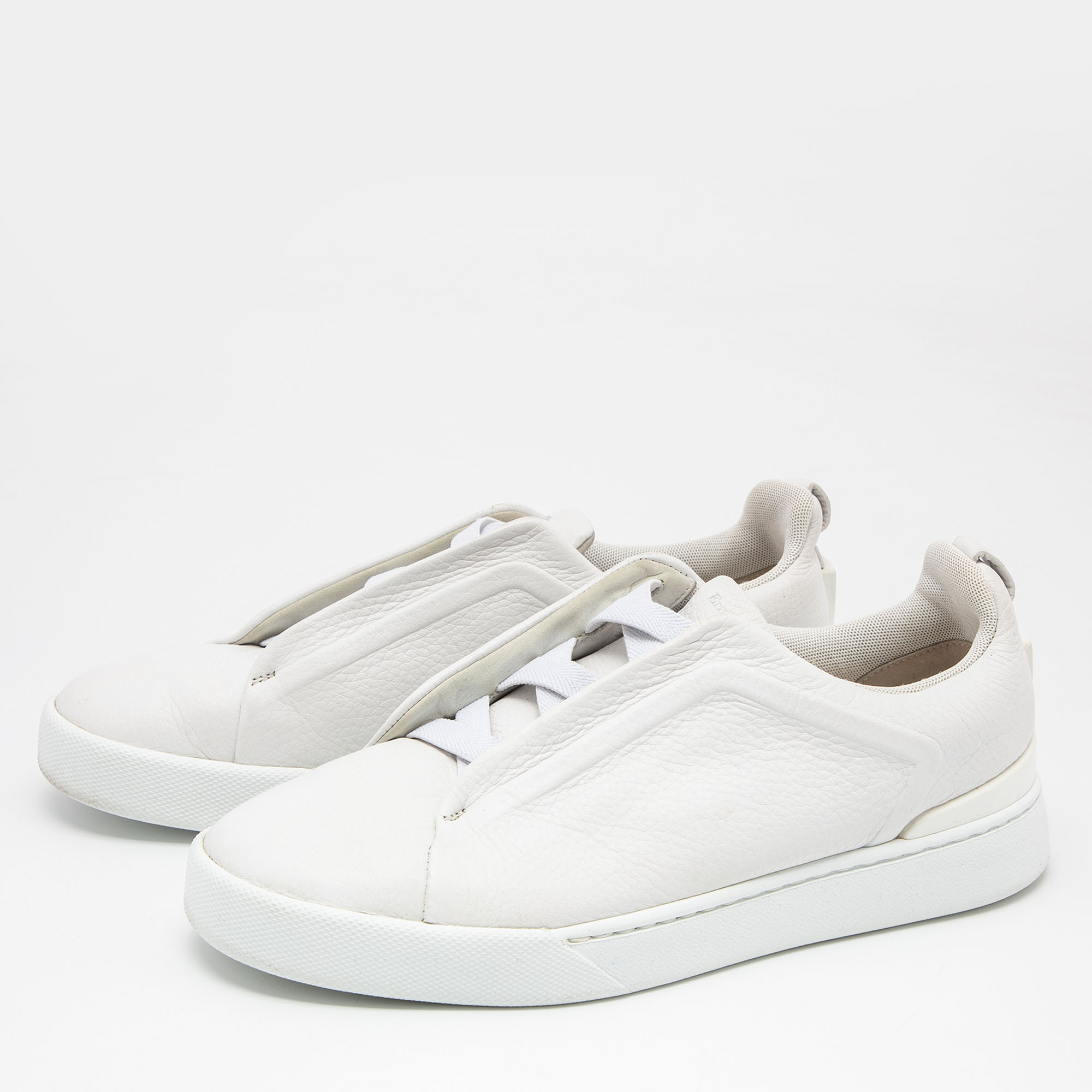 

Ermenegildo Zegna White Leather Triple Stitch Low Top Sneakers Size
