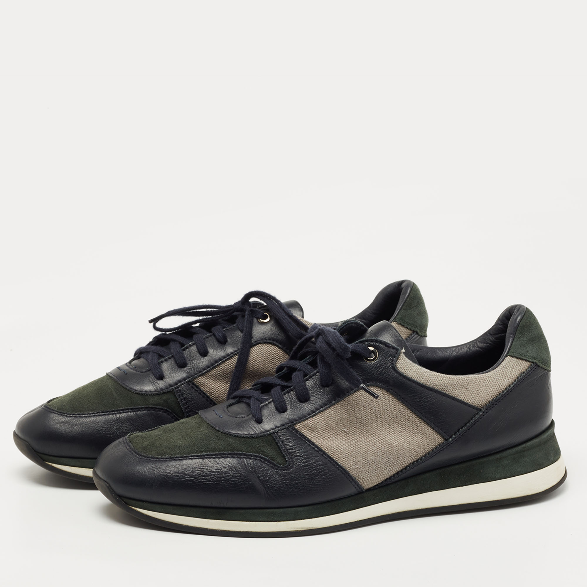 

Ermenegildo Zegna Tricolor Suede, Leather and Canvas Low Top Sneakers Size, Green