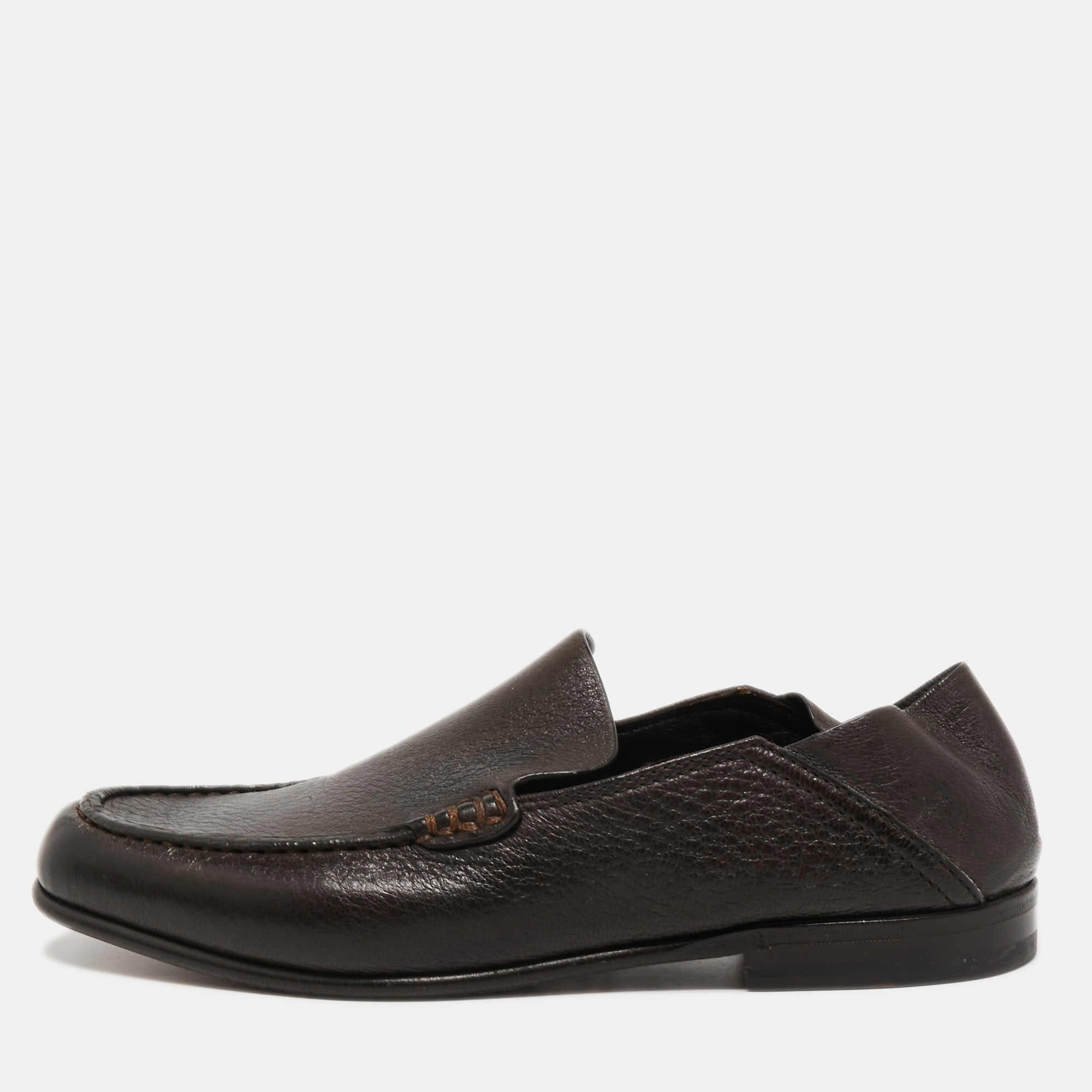 Pre-owned Ermenegildo Zegna Dark Brown Leather Slip On Loafers Size 39