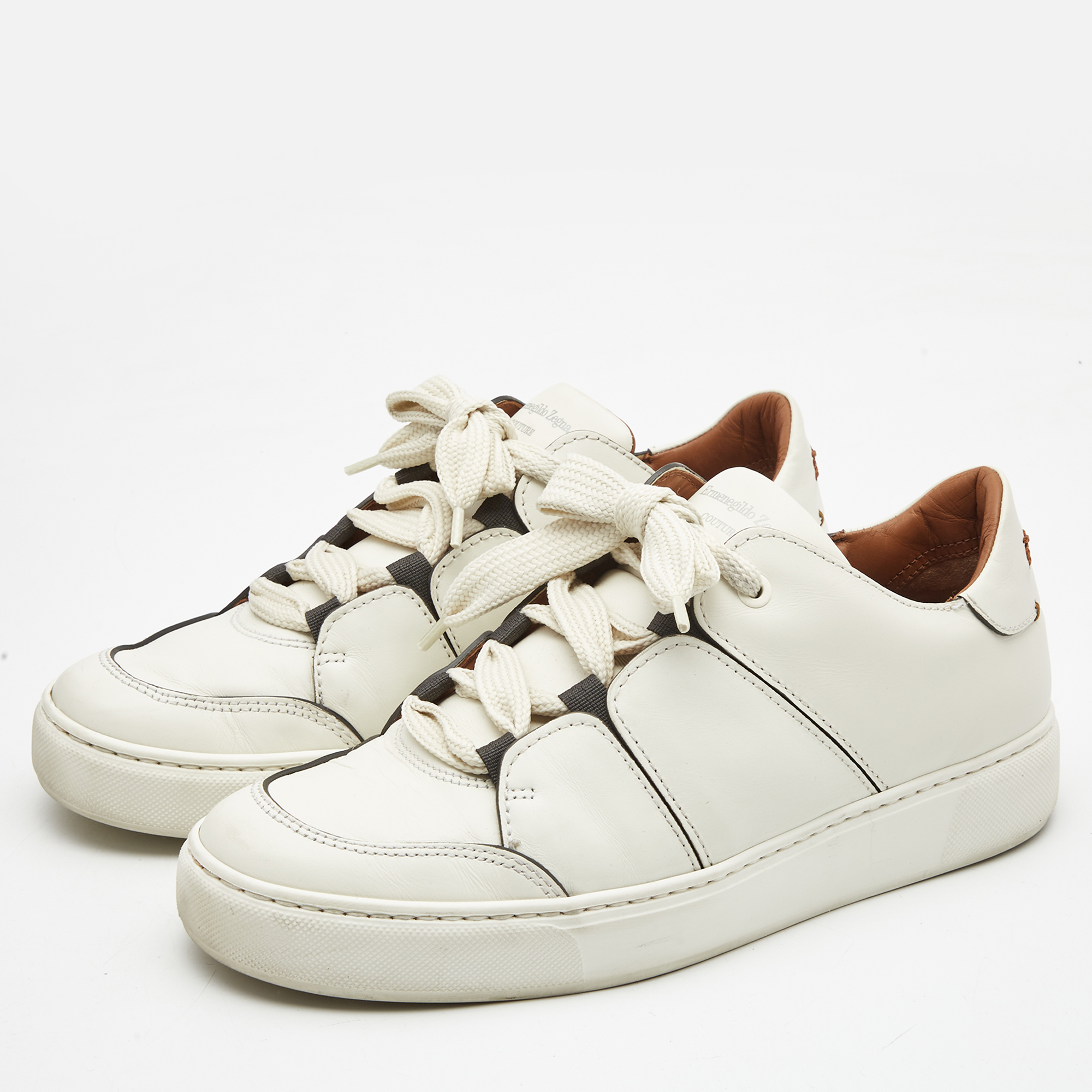

Ermenegildo Zegna White Leather Tiziano Low Top Sneakers Size