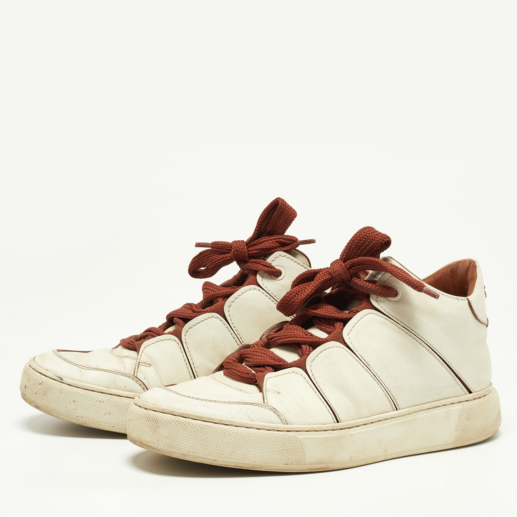 

Ermenegildo Zegna Off White/Brown Leather Tiziano Sneakers Size