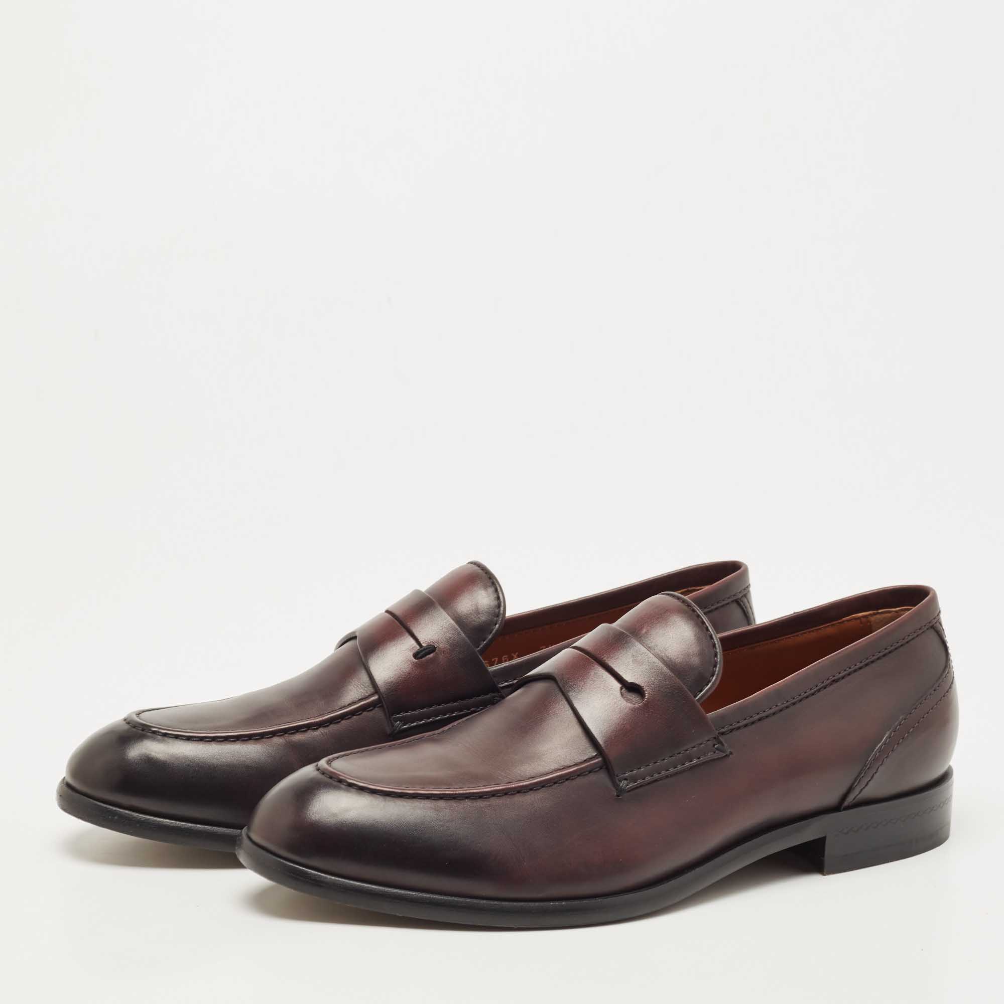 

Ermenegildo Zegna Burgundy Leather Slip On Loafers Size
