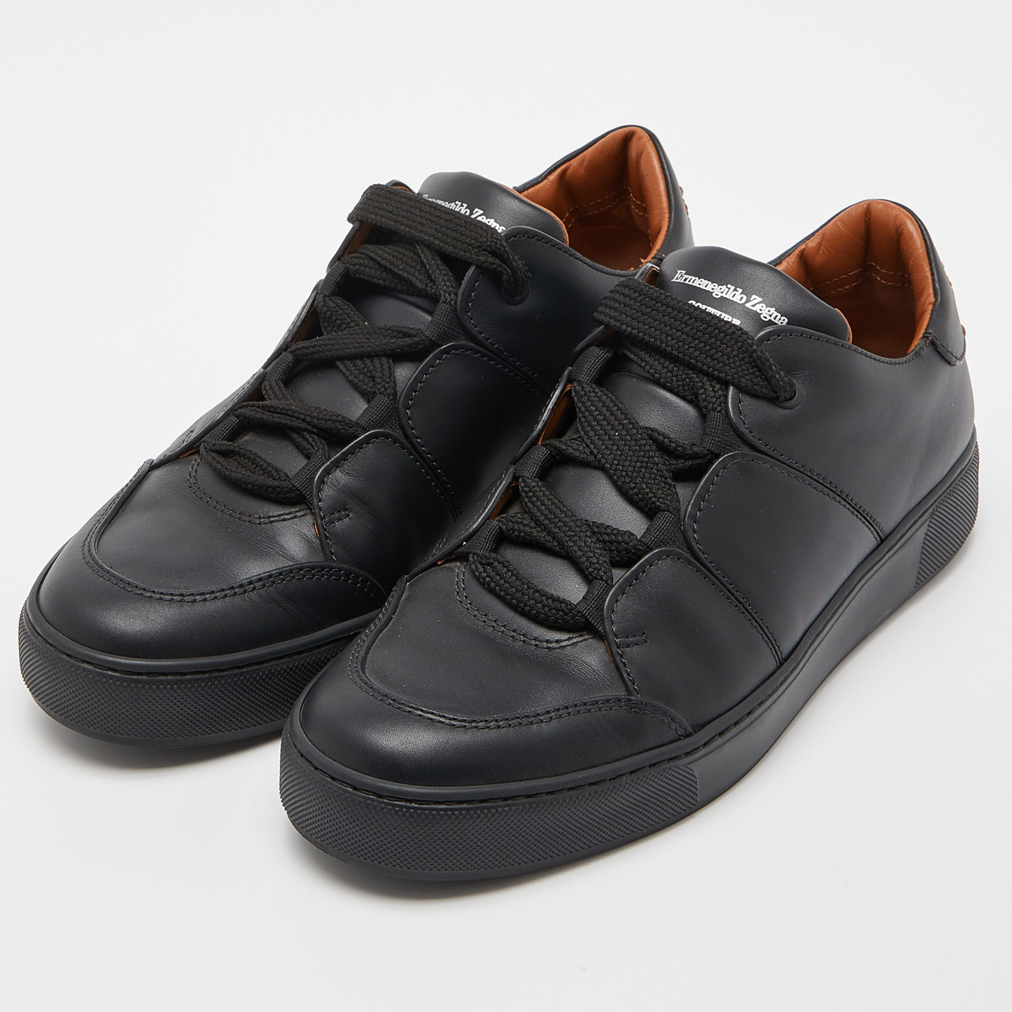 

Ermenegildo Zegna Black Leather Tiziano Sneakers Size