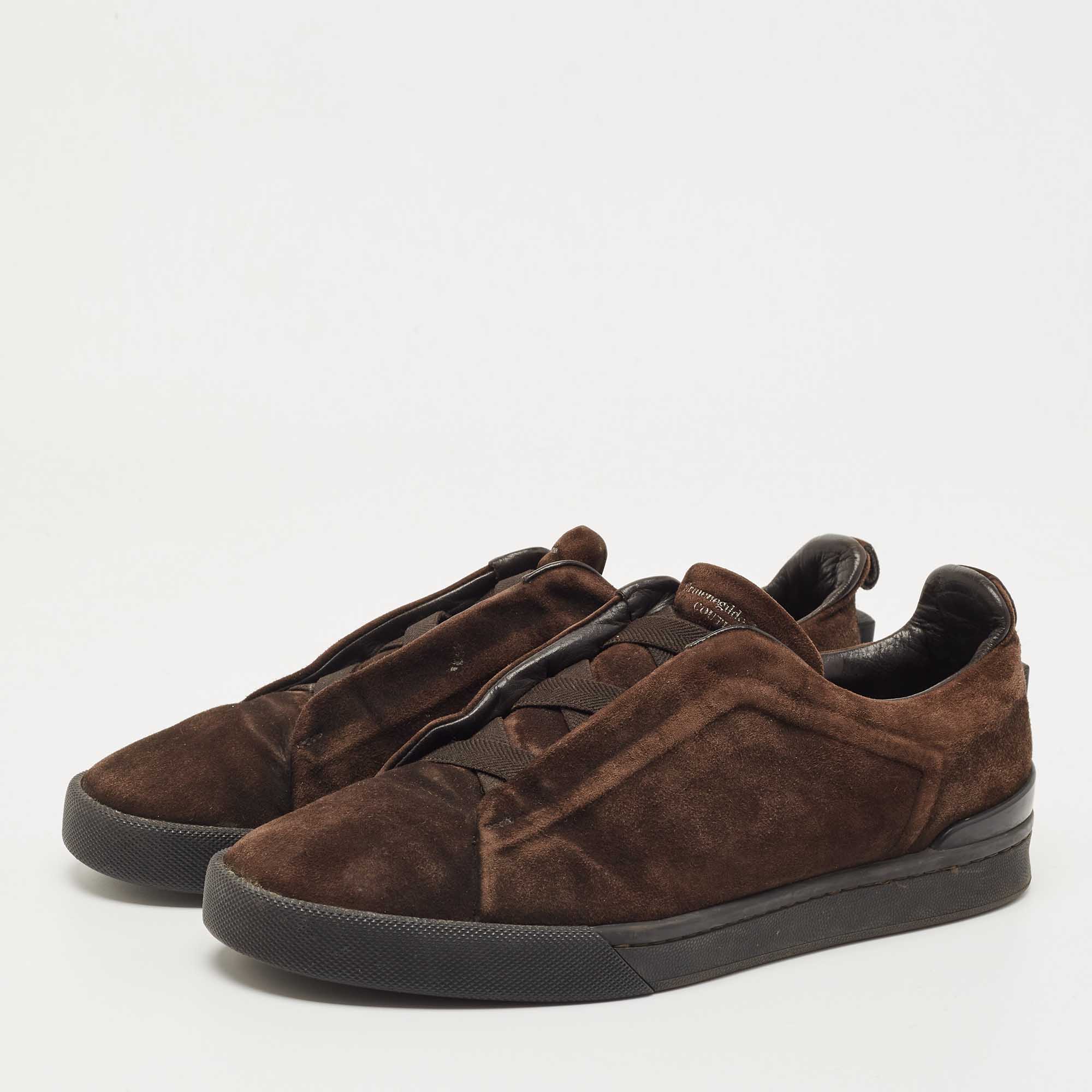 

Ermenegildo Zegna Brown Suede Triple Stitch Slip On Sneakers Size