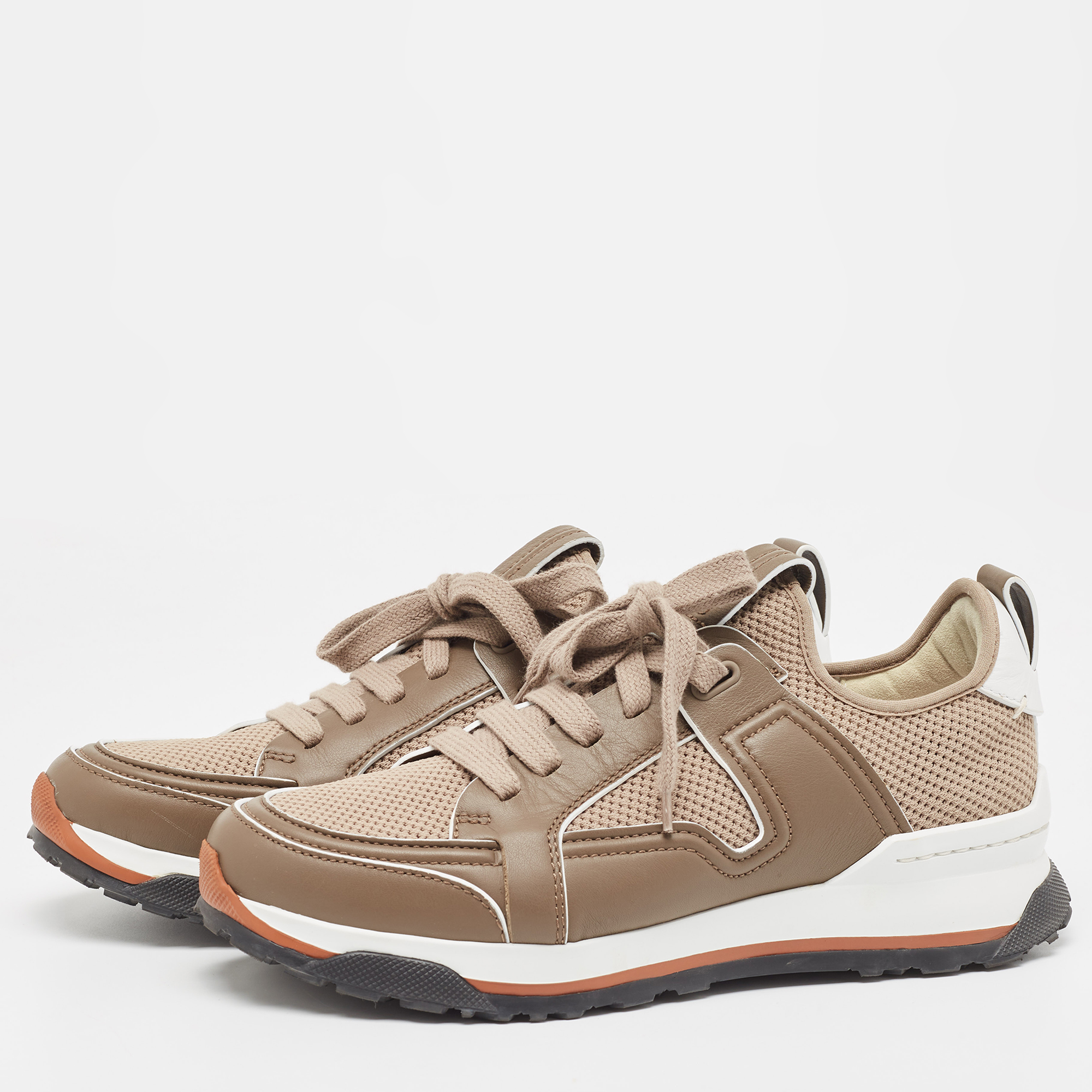

Ermenegildo Zegna Brown Leather and Mesh Low Top Sneakers Size