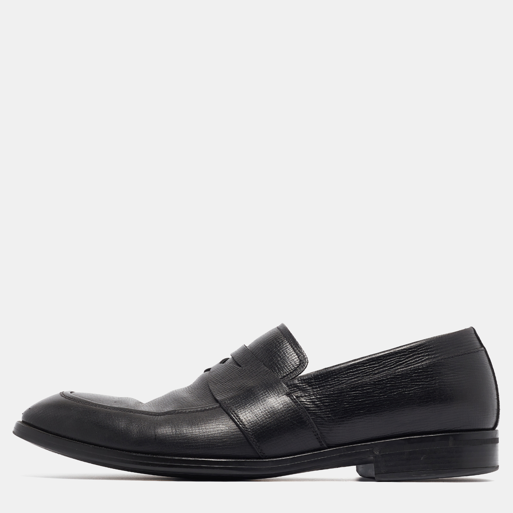 Pre-owned Ermenegildo Zegna Black Leather Slip On Loafers Size 45.5