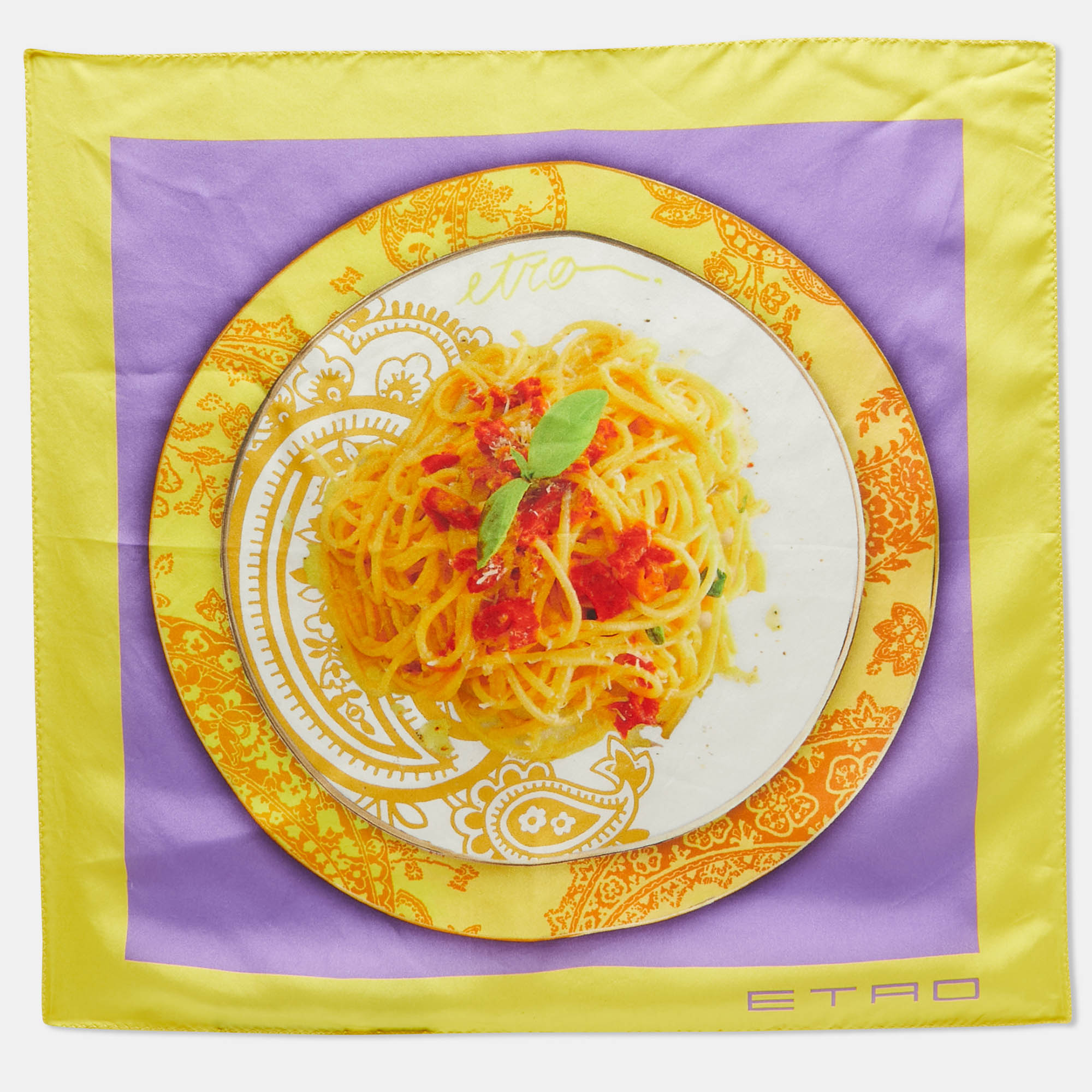Pre-owned Etro Yellow/purple Spaghetti Print Silk Pocket Square