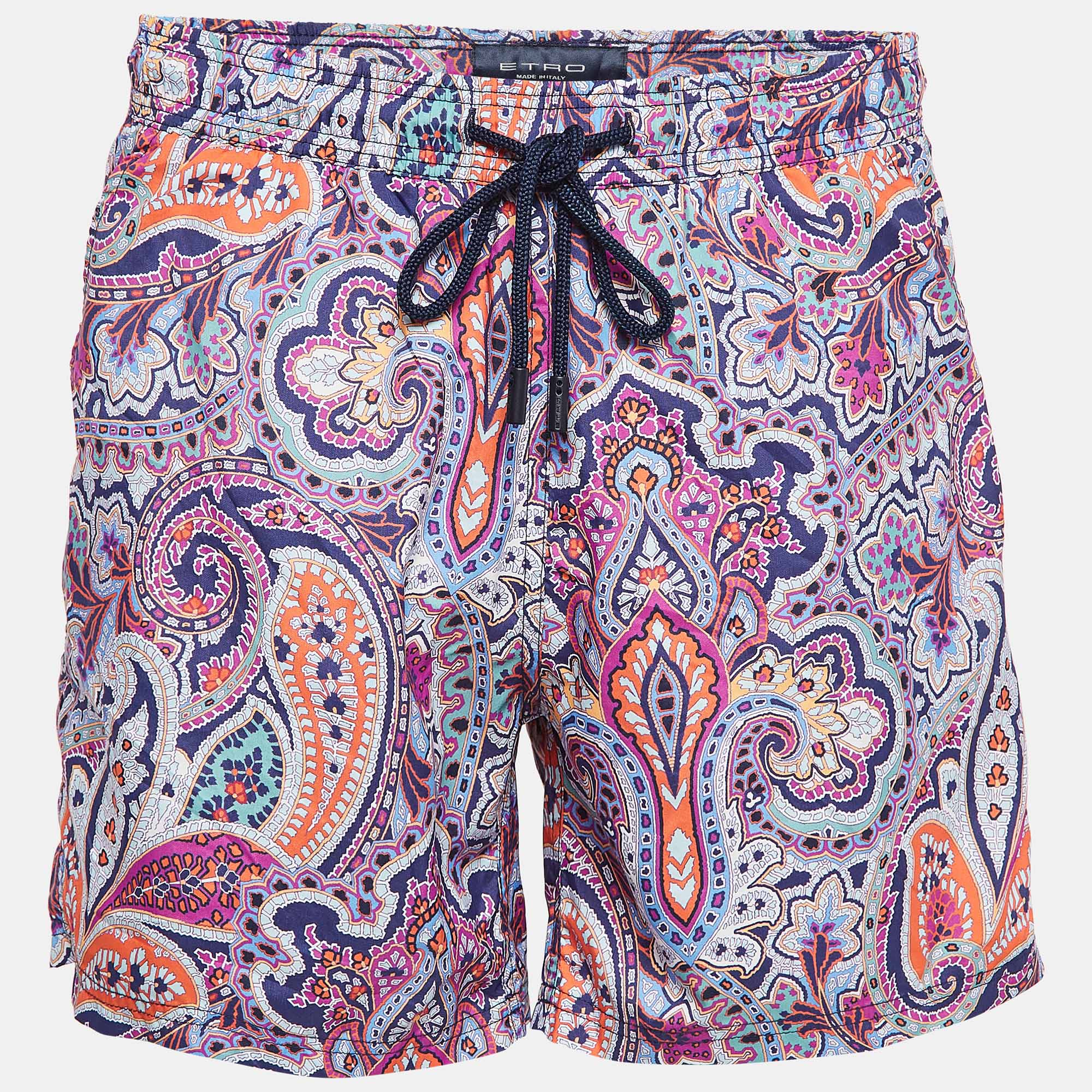 

Etro Pink Paisley Print Nylon Swim Shorts L