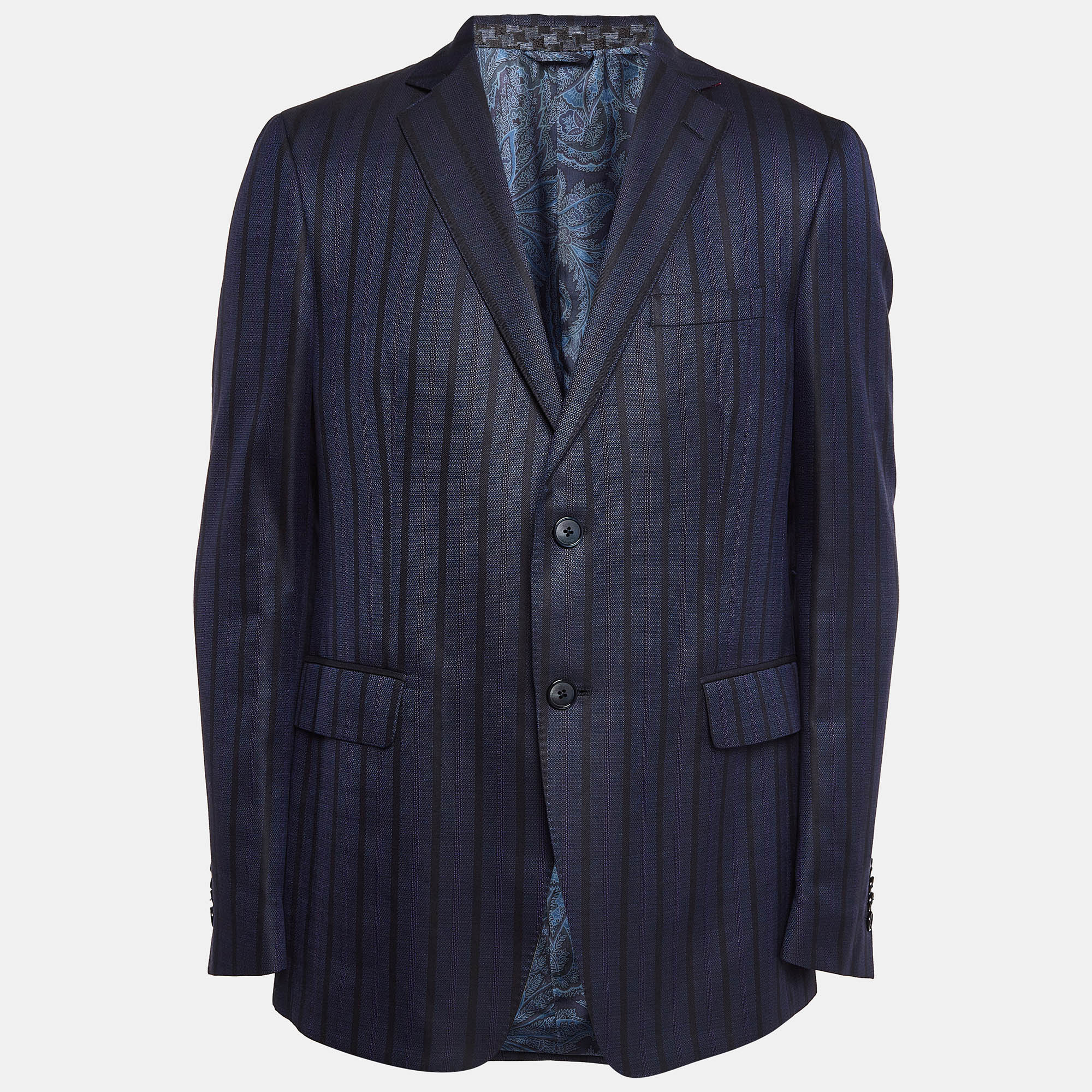 

Etro Blue Striped Wool Blend Single Breasted Blazer XL