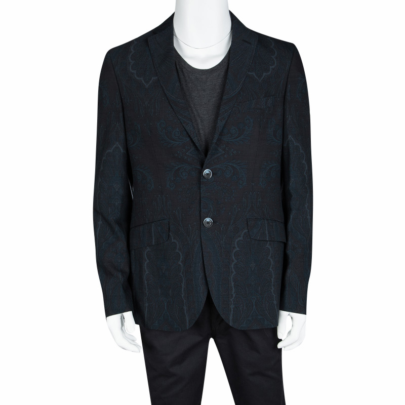 

Etro Navy Blue Paisley Printed Wool Blazer, Orange