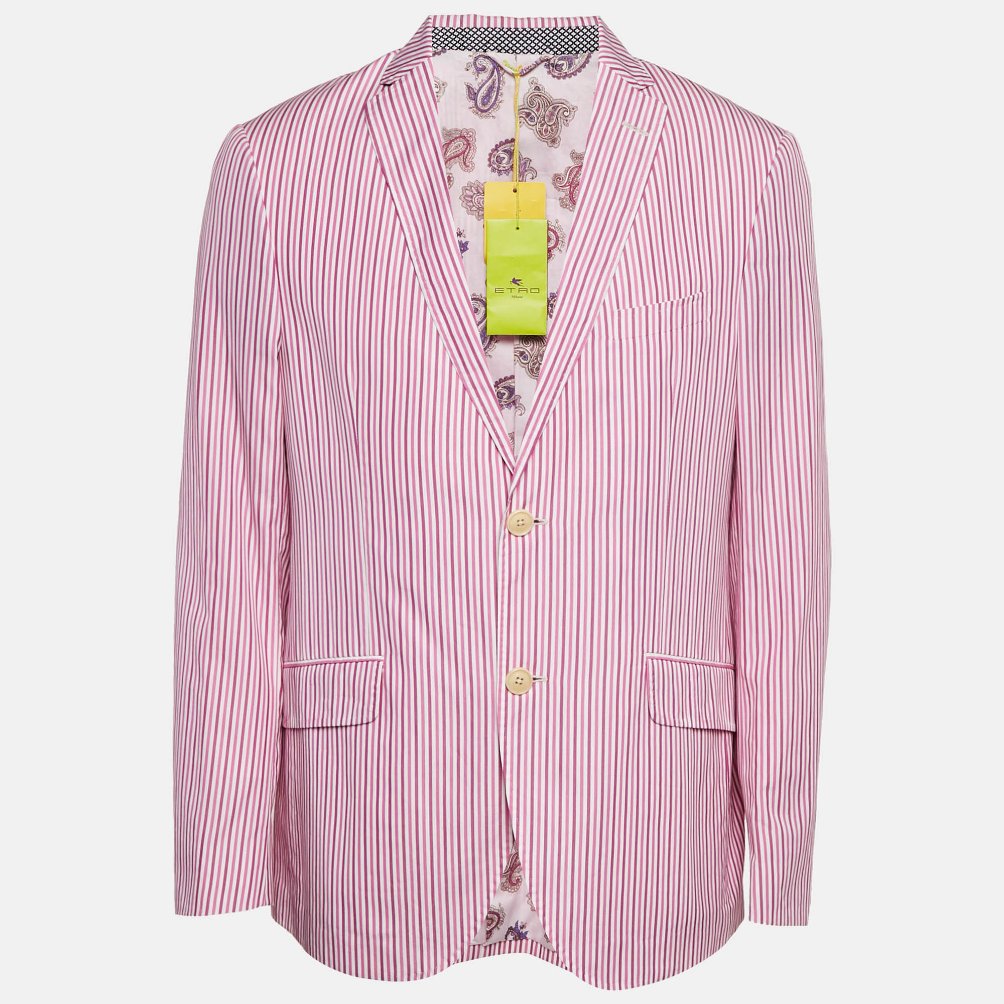 

Etro Pink Striped Cotton Single Breasted Blazer XXL