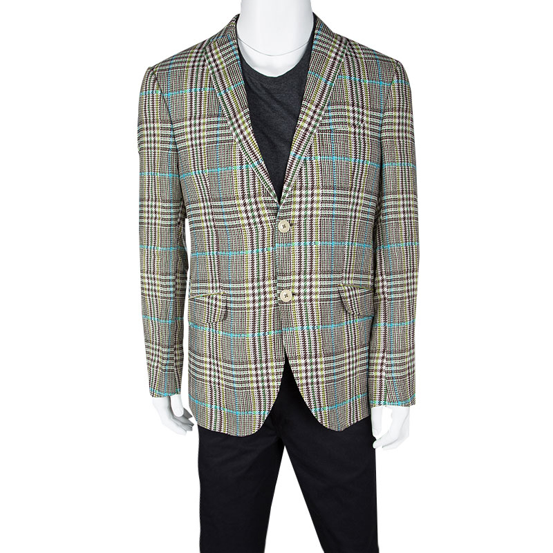 

Etro Multicolor Linen Glen Plaid Superleggera Blazer