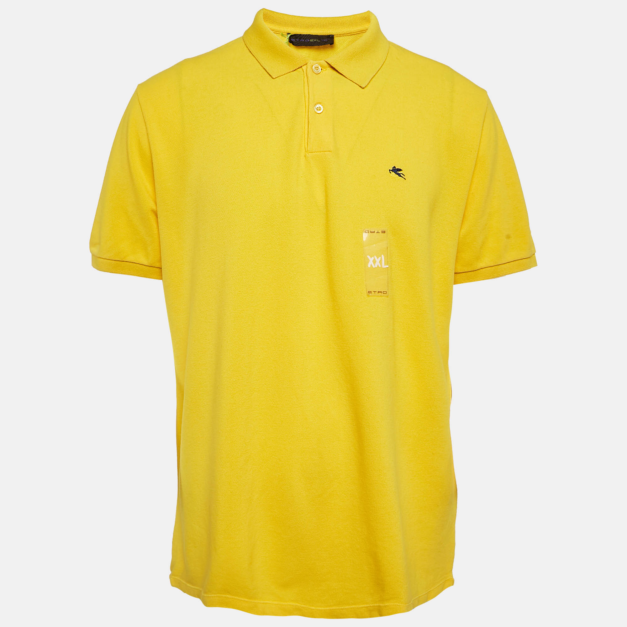 

Etro Yellow Cotton Pique Printed Collar Polo T-Shirt XXL