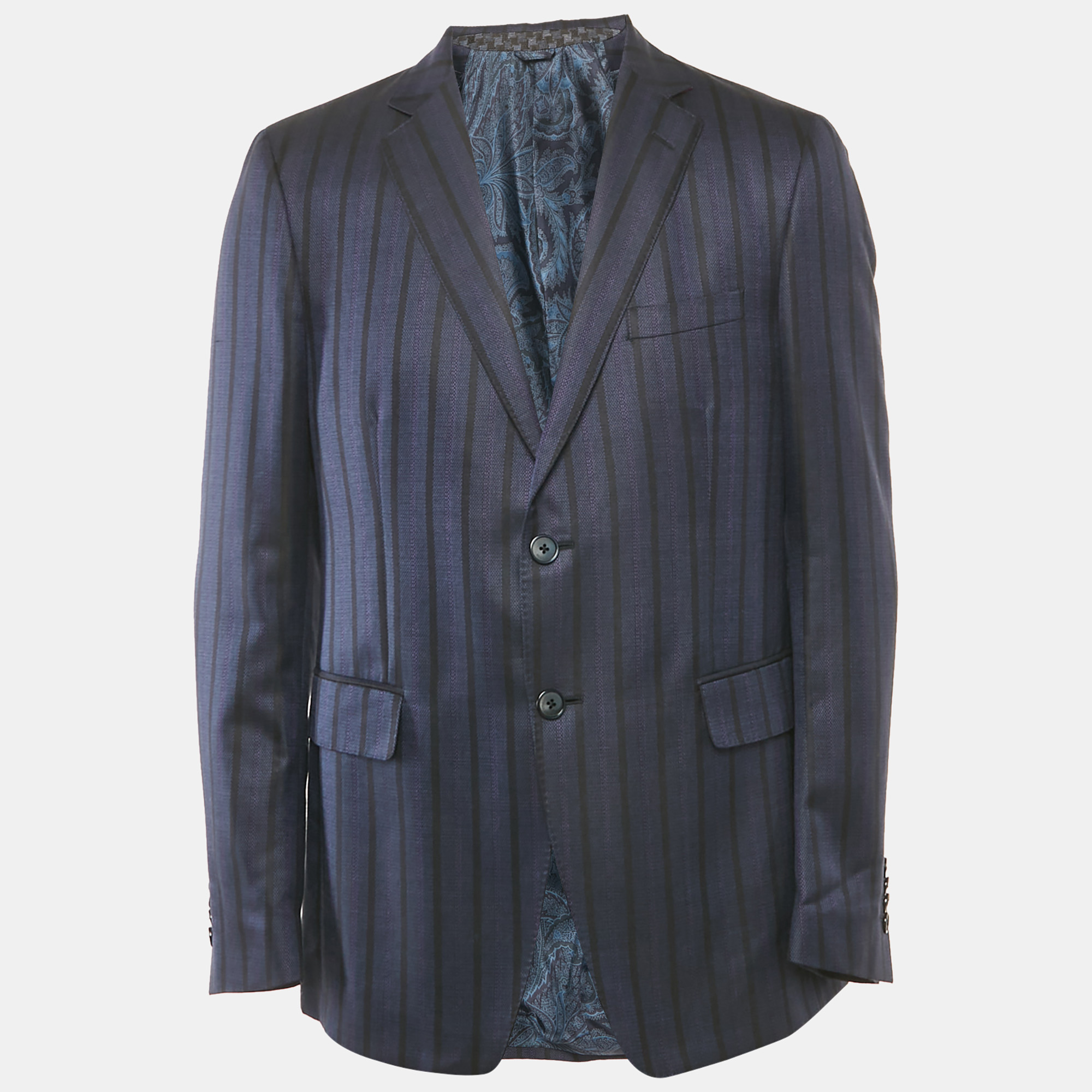 

Etro Blue Striped Silk Blend Single Breasted Blazer XL