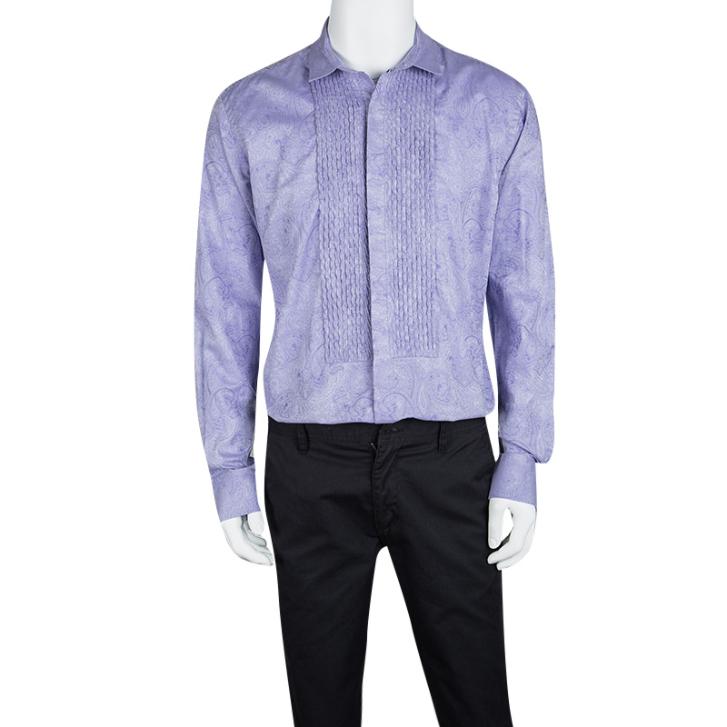 

Etro Purple Cotton Paisley Motif Long Sleeve Button Front Shirt