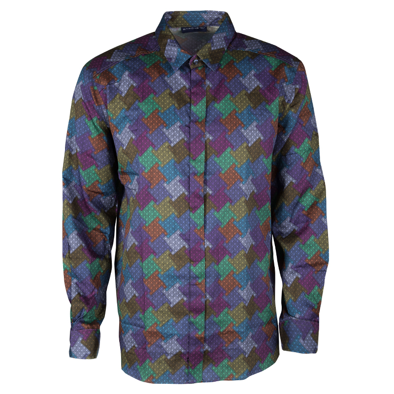 Pre Owned Etro Multicolor Printed Cotton Long Sleeve Button Front Shirt L