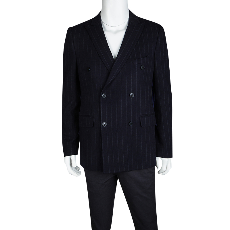 

Etro Navy Blue Wool Blend Chalk Striped Double Breasted Blazer