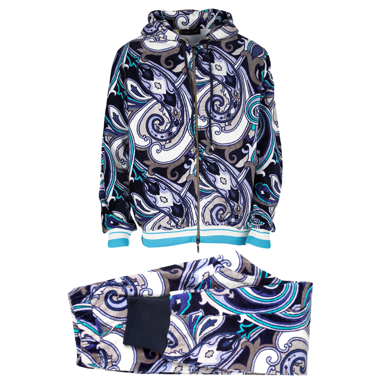 Etro Muticolor Printed Terrycloth Zip Front Sweatshirt and Jogger Pant Set L