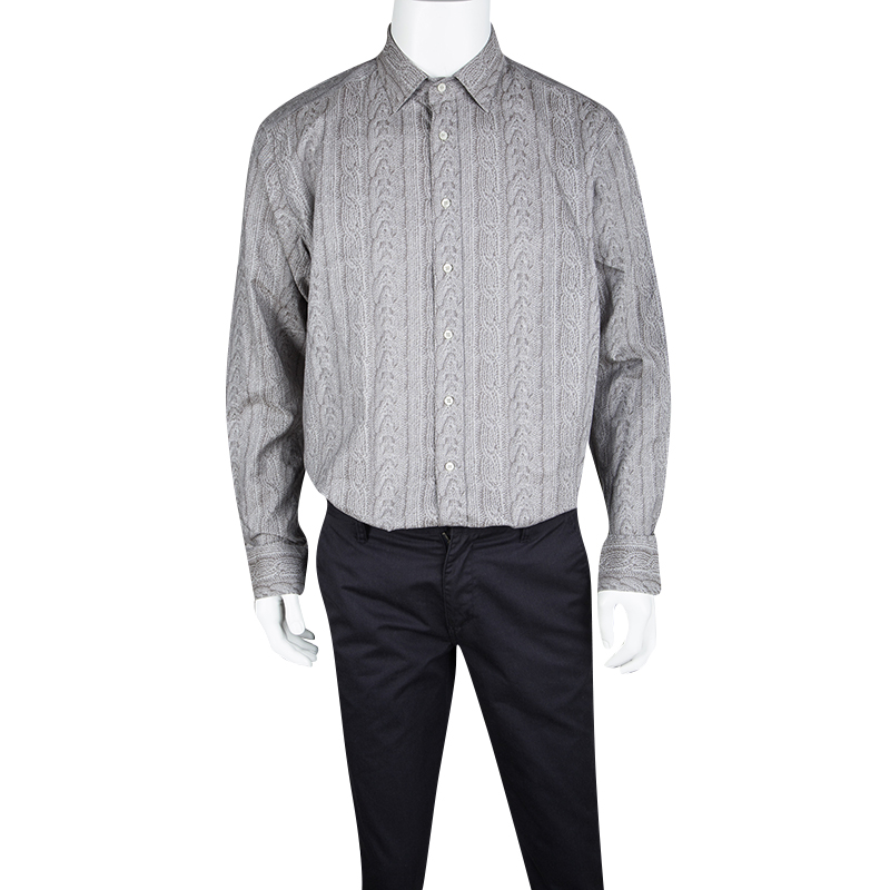 

Etro Grey Printed Long Sleeve Button Front Shirt