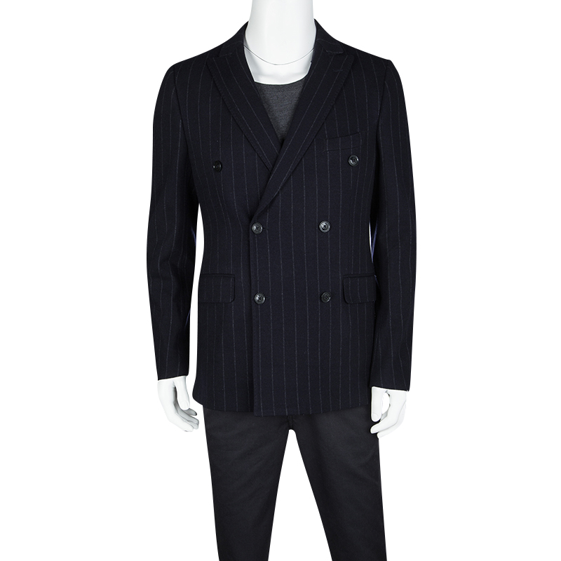 

Etro Navy Blue Wool Blend Chalk Striped Double Breasted Blazer