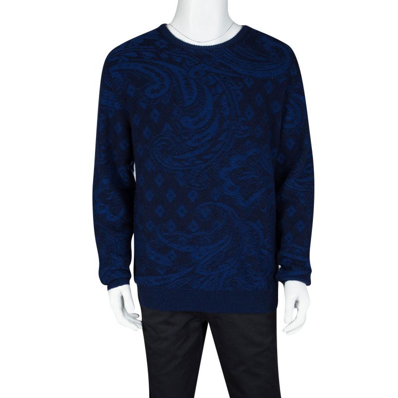 

Etro Blue Paisley Pattern Cashmere and Cotton Blend Sweater