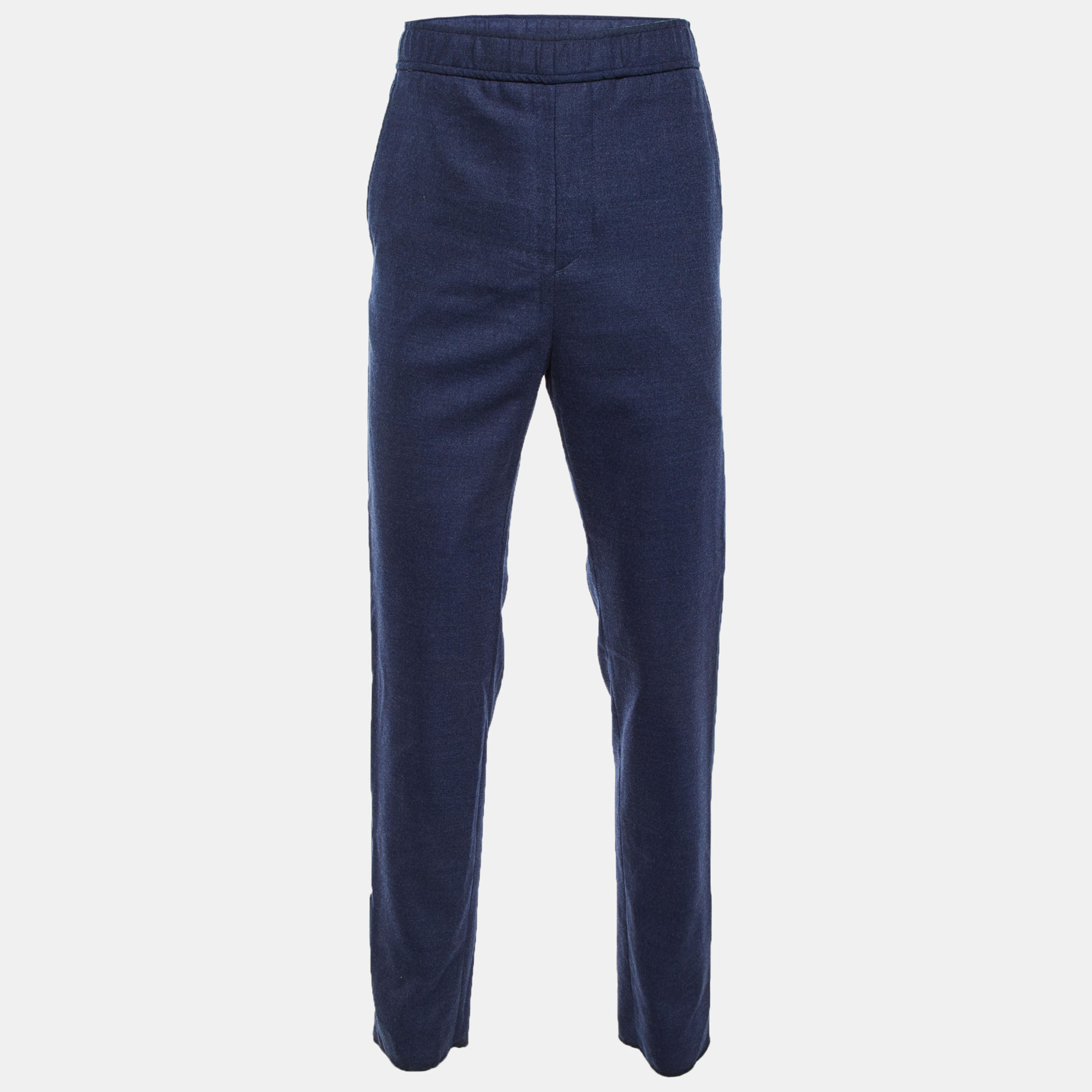 

Etro Navy Blue Fleece Wool SIde Striped Trousers M