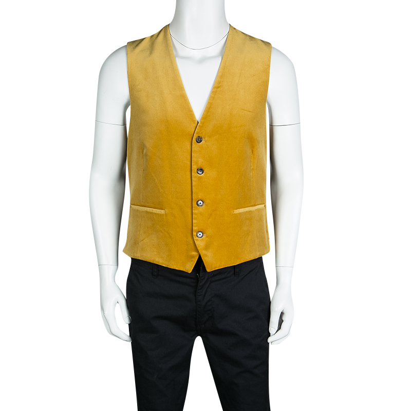 

Etro Mustard Yellow Velvet Silk Panel Detail Minete Vest