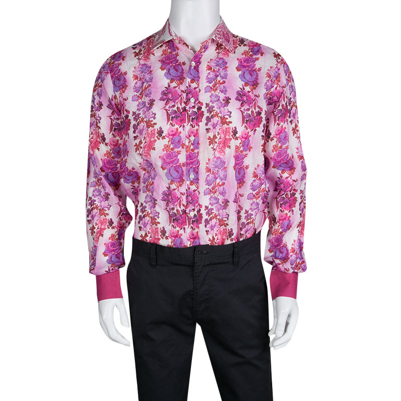 

Etro Multicolor Floral Printed Linen Long Sleeve Button Front Shirt