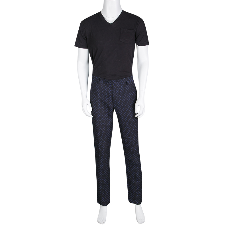 

Etro Black and Blue Paisley Printed Linen Pants