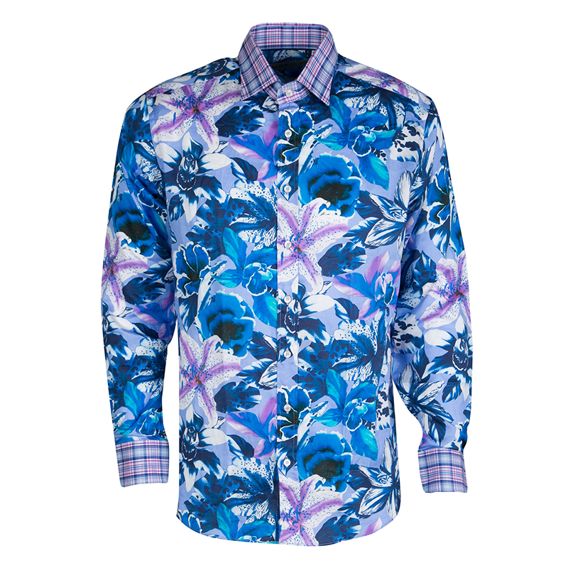 Pre Owned Etro Multicolor Floral Printed Cotton Checked Collar and Cuff Detail Shirt L