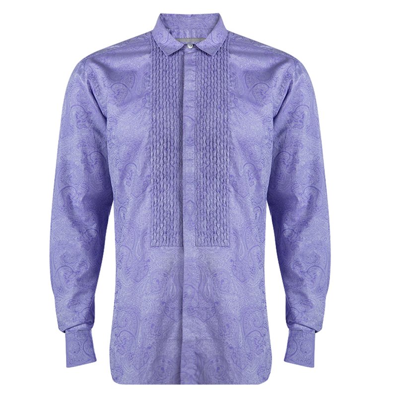 Pre Owned قميص إيترو قطن بنفسجي بيزلي بأكمام طويلة أزرار أمامية S